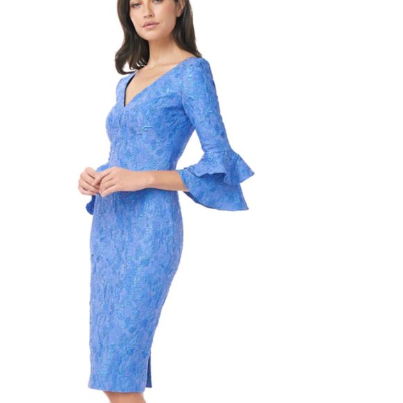 Blue Theia Couture Bell Sleeve Cocktail Dress - Picture 7 of 8